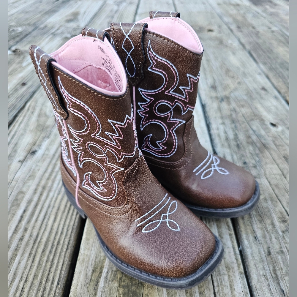 wonder nation Brown and Pink Girls' Western Boots